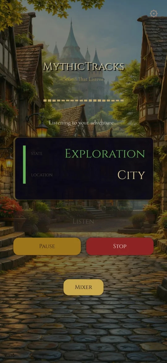 MythicTracks showing state Exploration, location City.